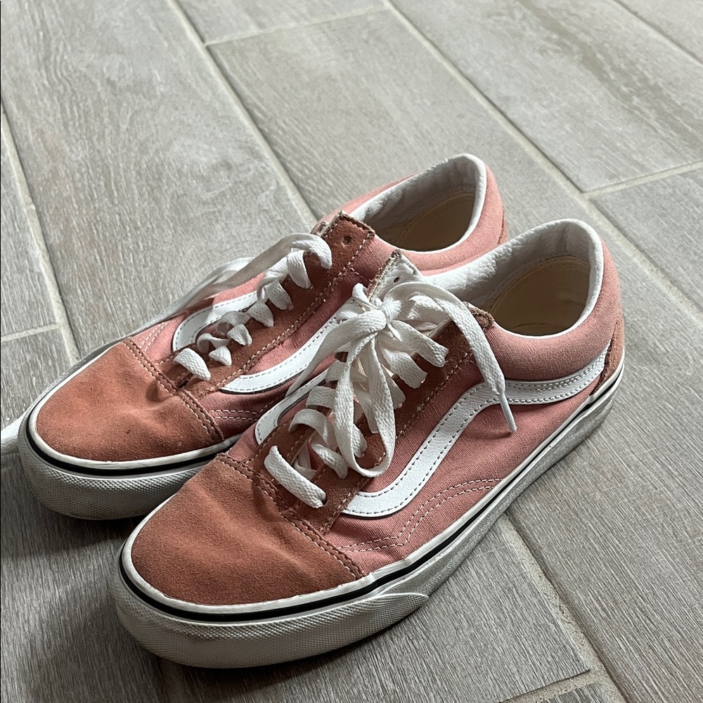 Vans Pink and White Lace-Up Sneakers